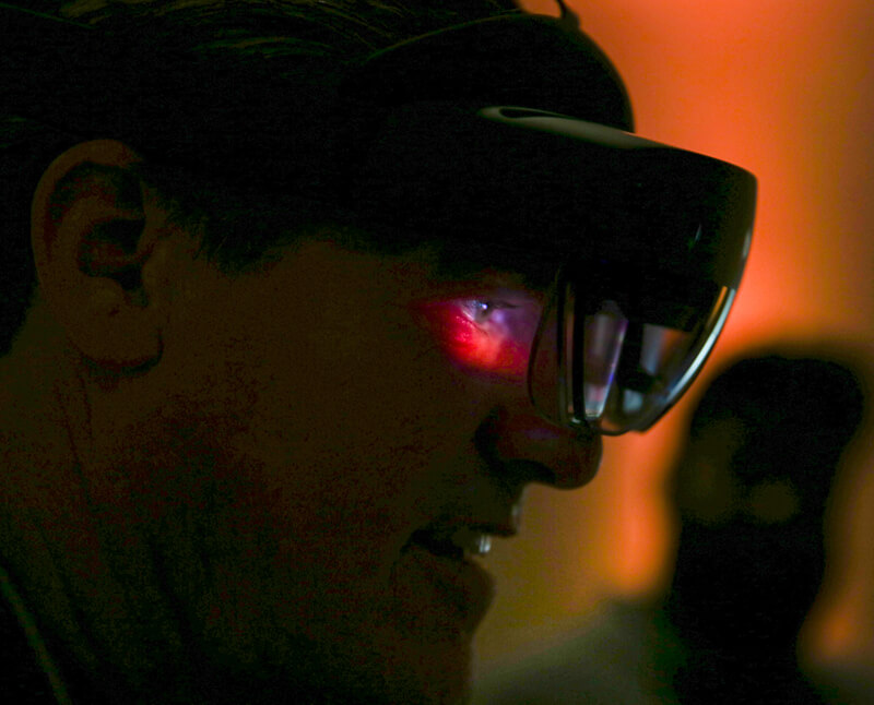 Closeup of a person wearing VR equipment